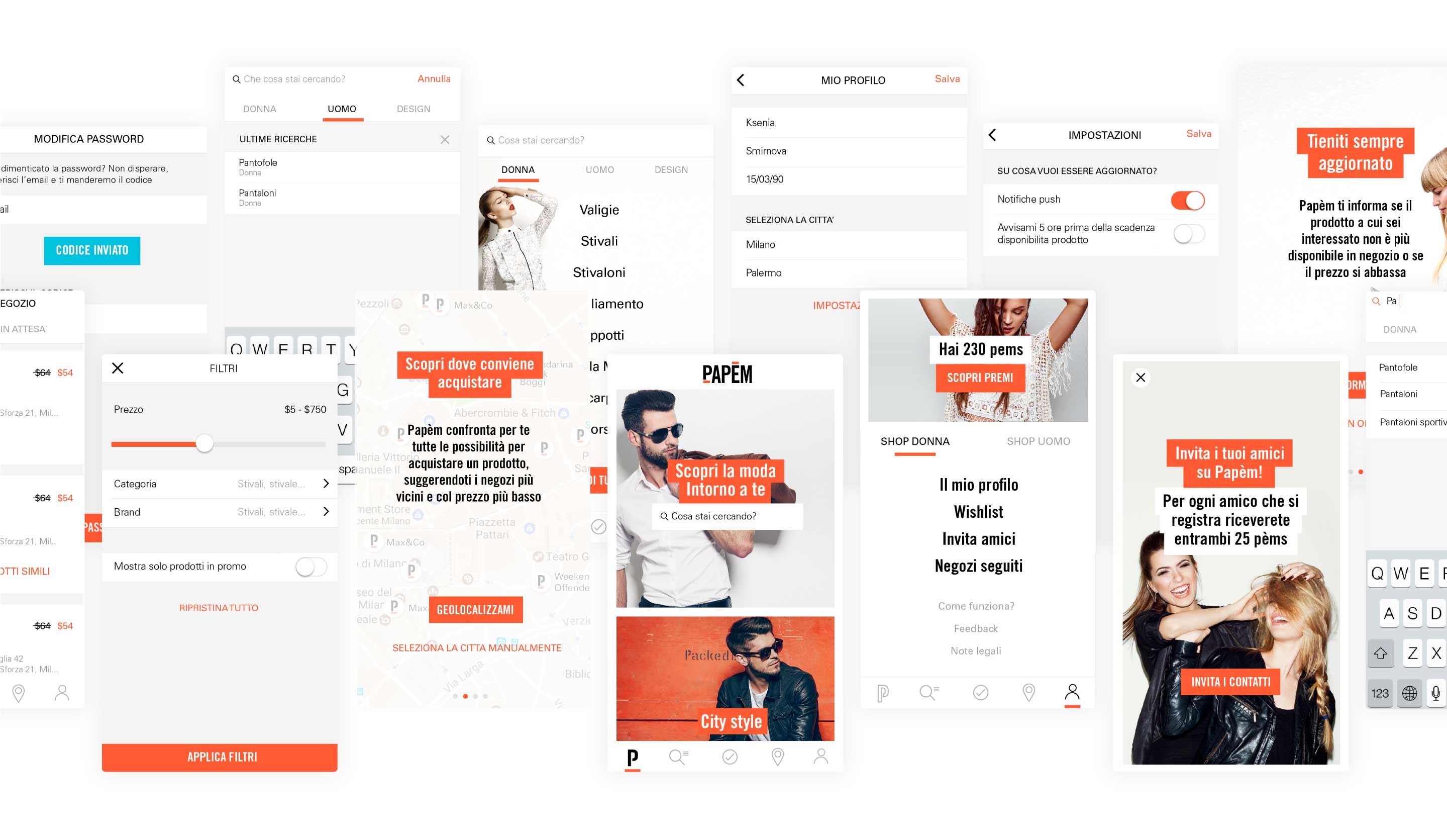 Branding and corporate identity for Papem, a fashion app in Italy by Ksenia Smirnova, 1503 Design