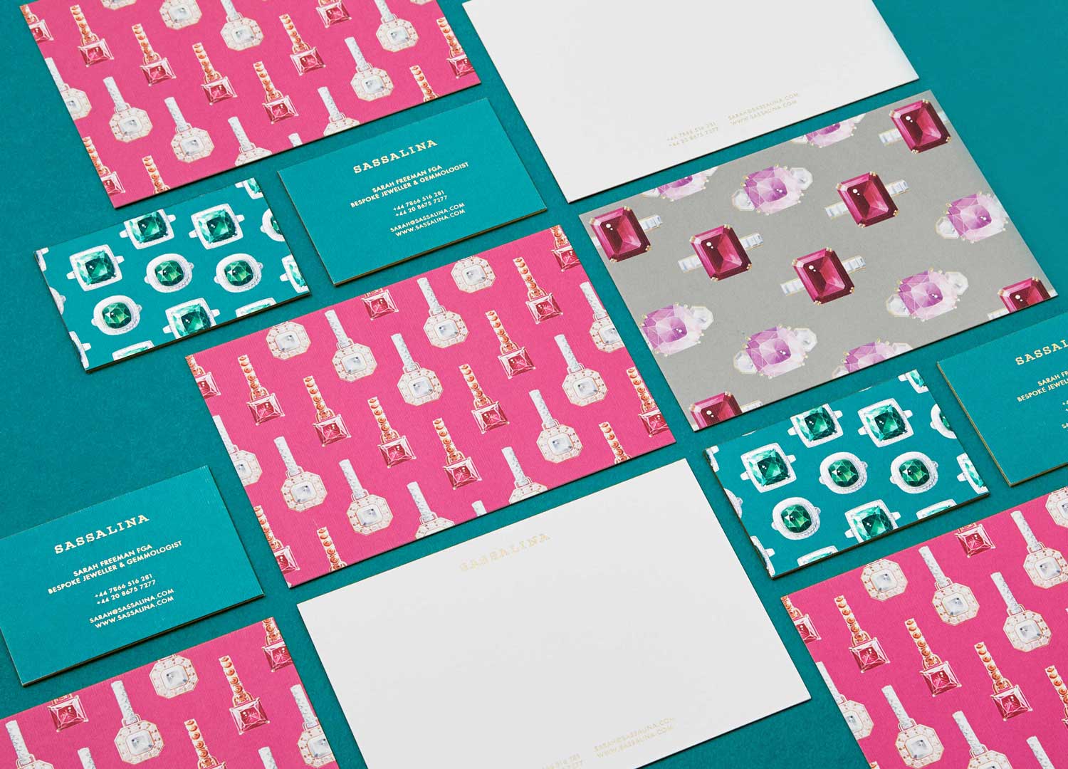Branding and corporate identity for Sassalina, a Bespoke Jewellery brand from London, done by  1503 Design studio, Ksenia Smirnova