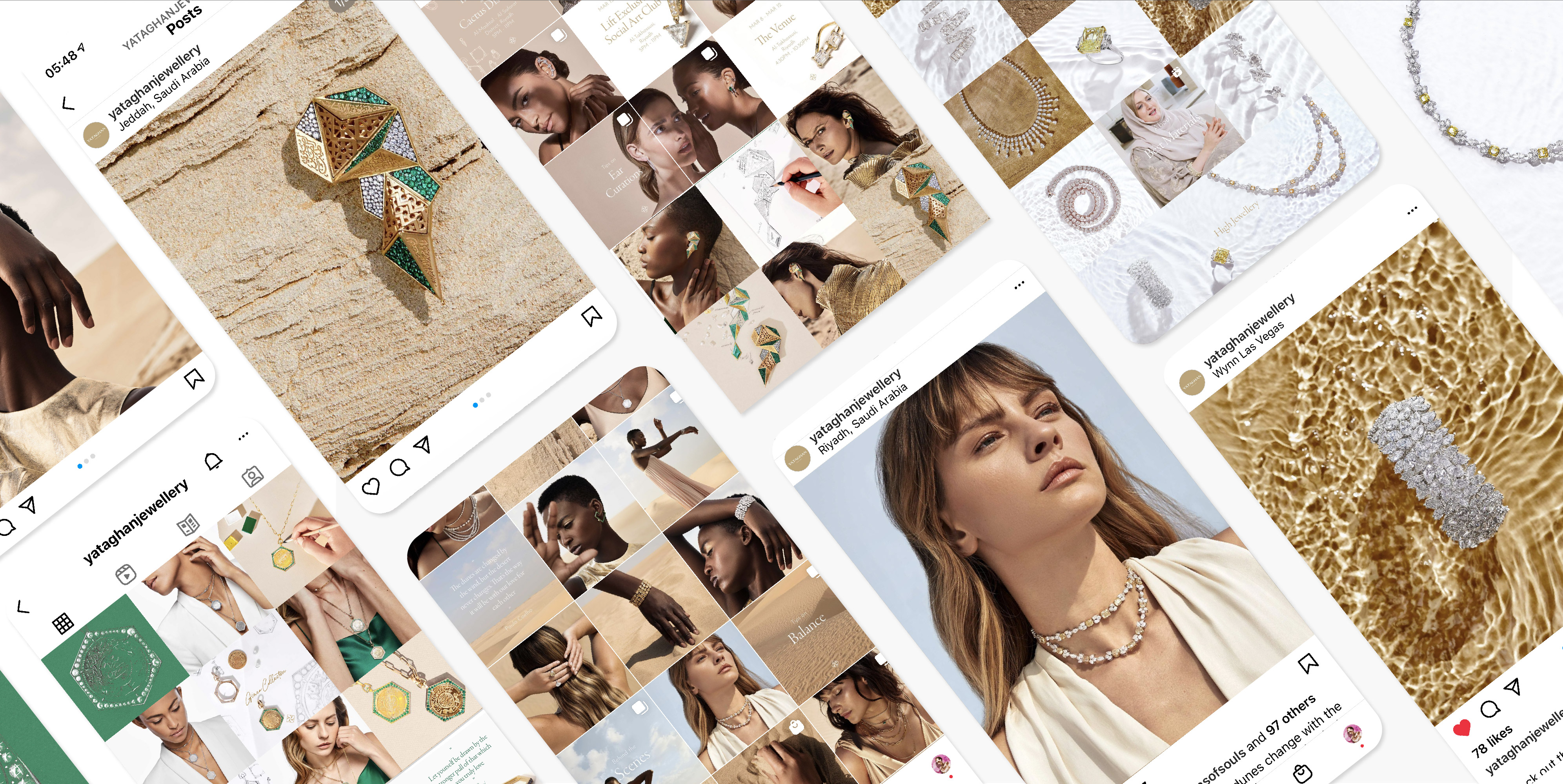 Brand identity for Yataghan Jewellery, photo and videoshoot creative direction, catalogue design, instagram visual identity and monthly planning, website design